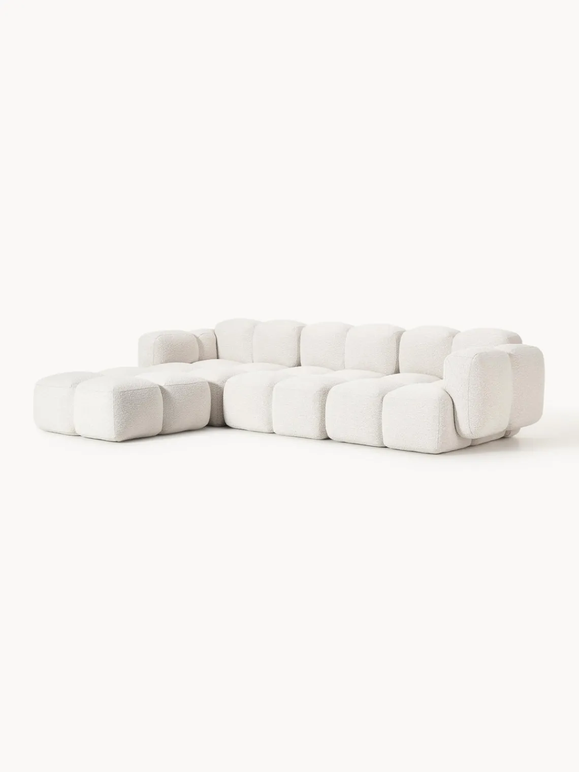 Sofás Rinconeras|Sofás>Westwing Collection Sofá modular en tejido bouclé con reposapiés Tayla (4 plazas) Bouclé blanco Off White