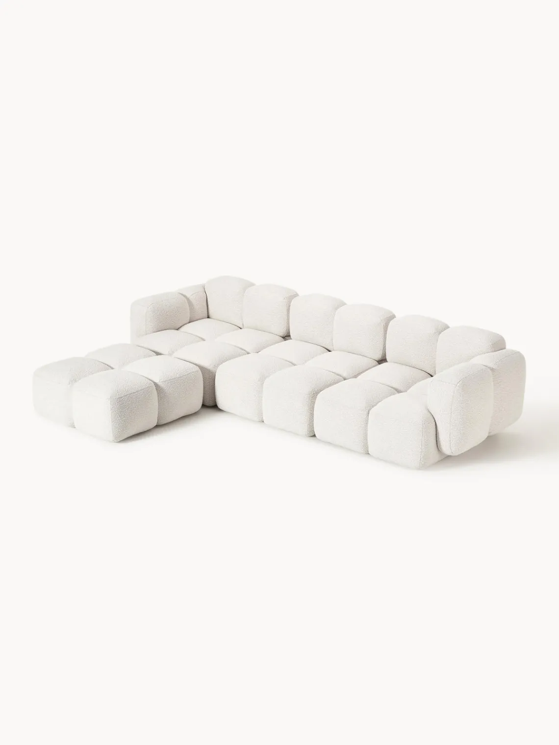 Sofás Rinconeras|Sofás>Westwing Collection Sofá modular en tejido bouclé con reposapiés Tayla (4 plazas) Bouclé blanco Off White