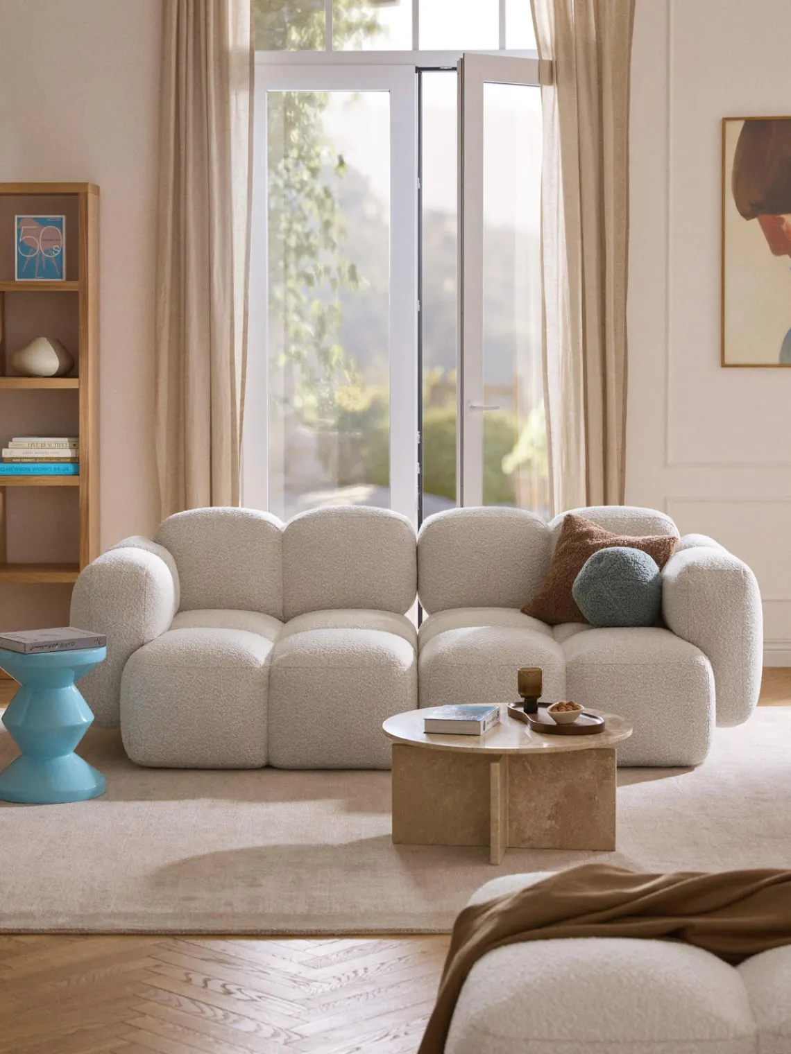 Sofás 3 Plazas|Sofás>Westwing Collection Sofá modular en tejido bouclé Tayla (3 plazas) Bouclé blanco Off White