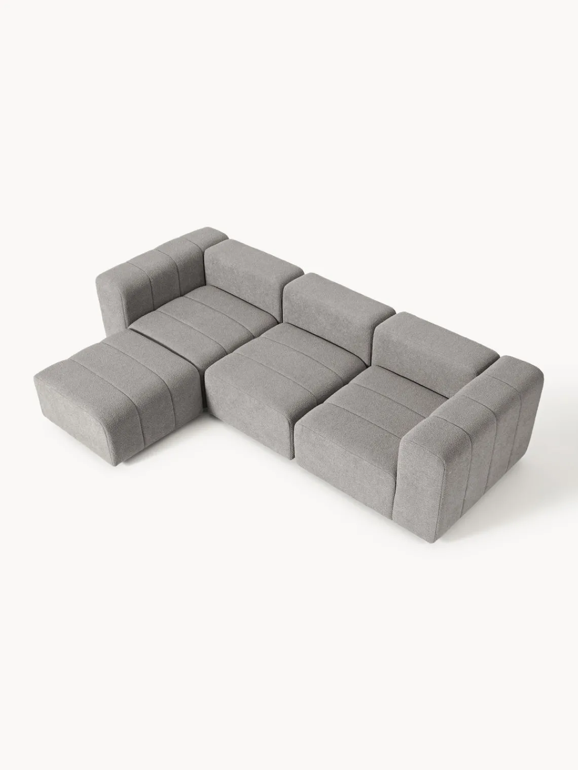 Sofás Rinconeras|Sofás>Westwing Collection Sofá modular en tejido bouclé con reposapiés izquierdo/derecho Lena (4 plazas) Bouclé gris