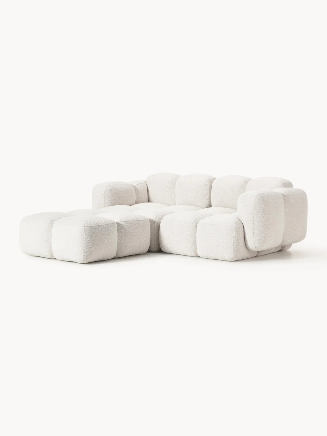 Sofás Rinconeras|Sofás>Westwing Collection Sofá modular en tejido bouclé con reposapiés Tayla (3 plazas) Bouclé blanco Off White