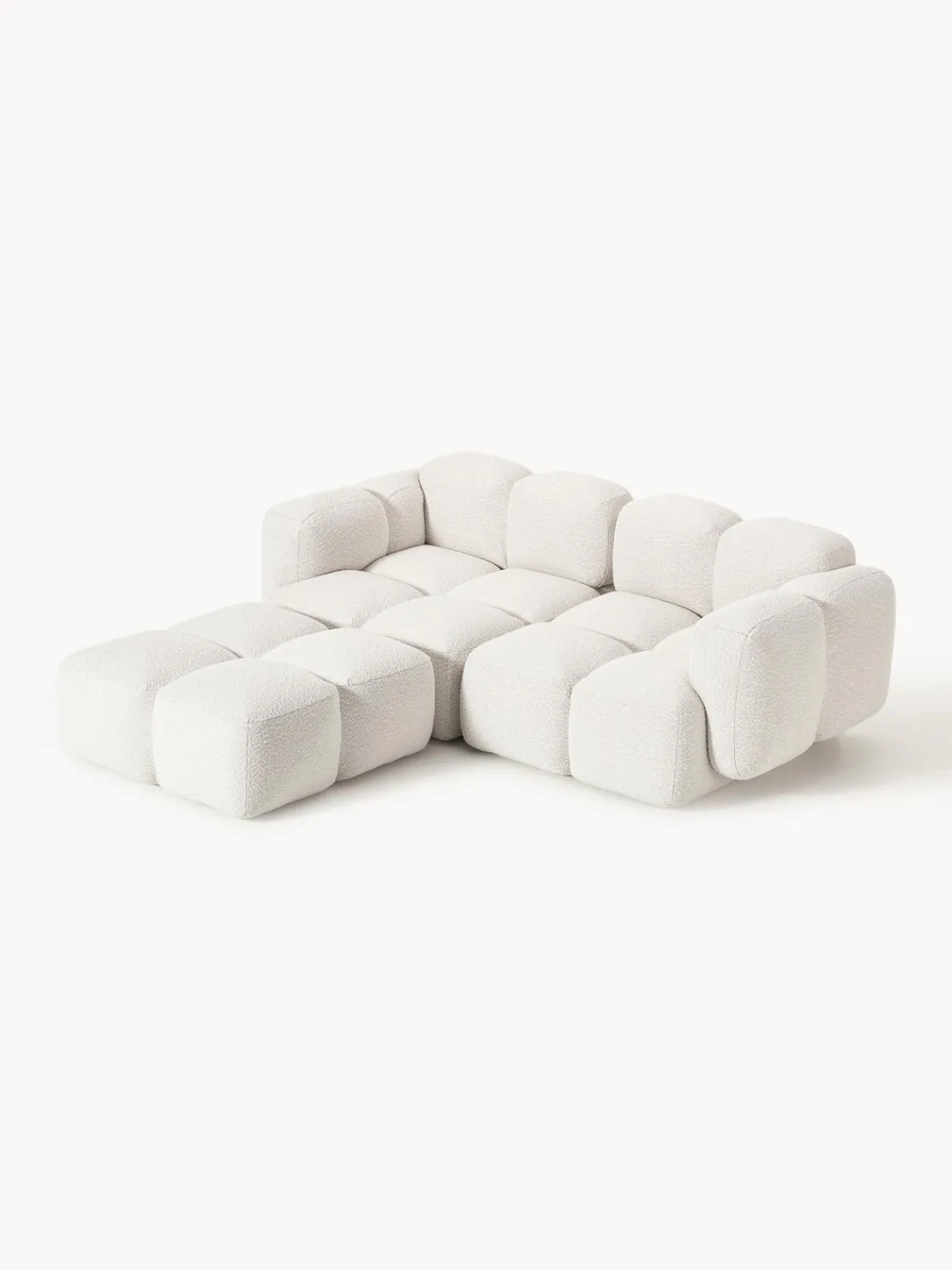 Sofás Rinconeras|Sofás>Westwing Collection Sofá modular en tejido bouclé con reposapiés Tayla (3 plazas) Bouclé blanco Off White