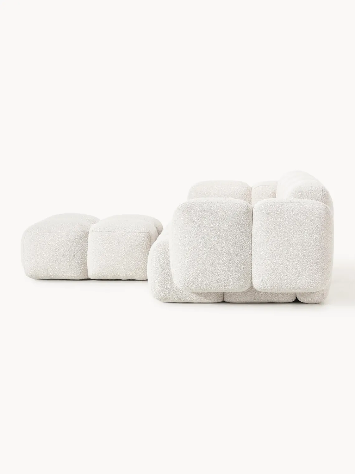 Sofás Rinconeras|Sofás>Westwing Collection Sofá modular en tejido bouclé con reposapiés Tayla (3 plazas) Bouclé blanco Off White
