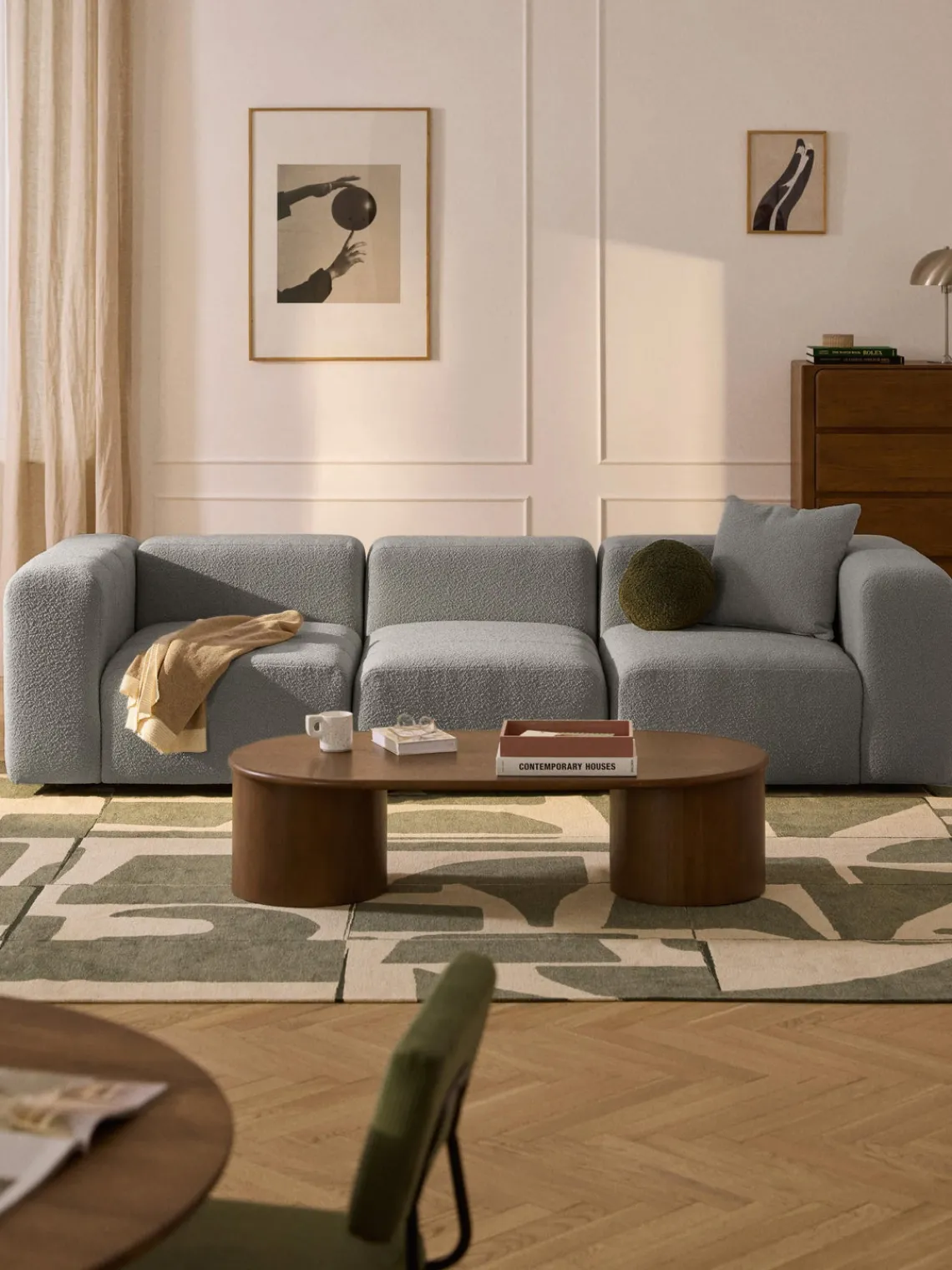 Sofás 3 Plazas|Sofás>Westwing Collection Sofá modular en tejido bouclé Lena (4 plazas) Bouclé gris