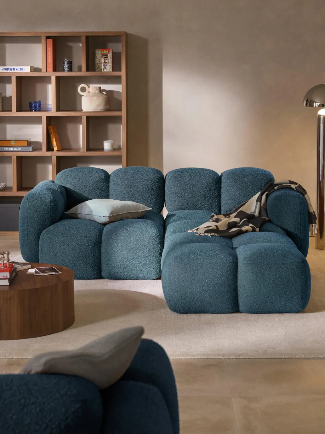 Sofá modular en tejido bouclé con reposapiés Tayla (3 plazas) Sofás Rinconeras|Sofás