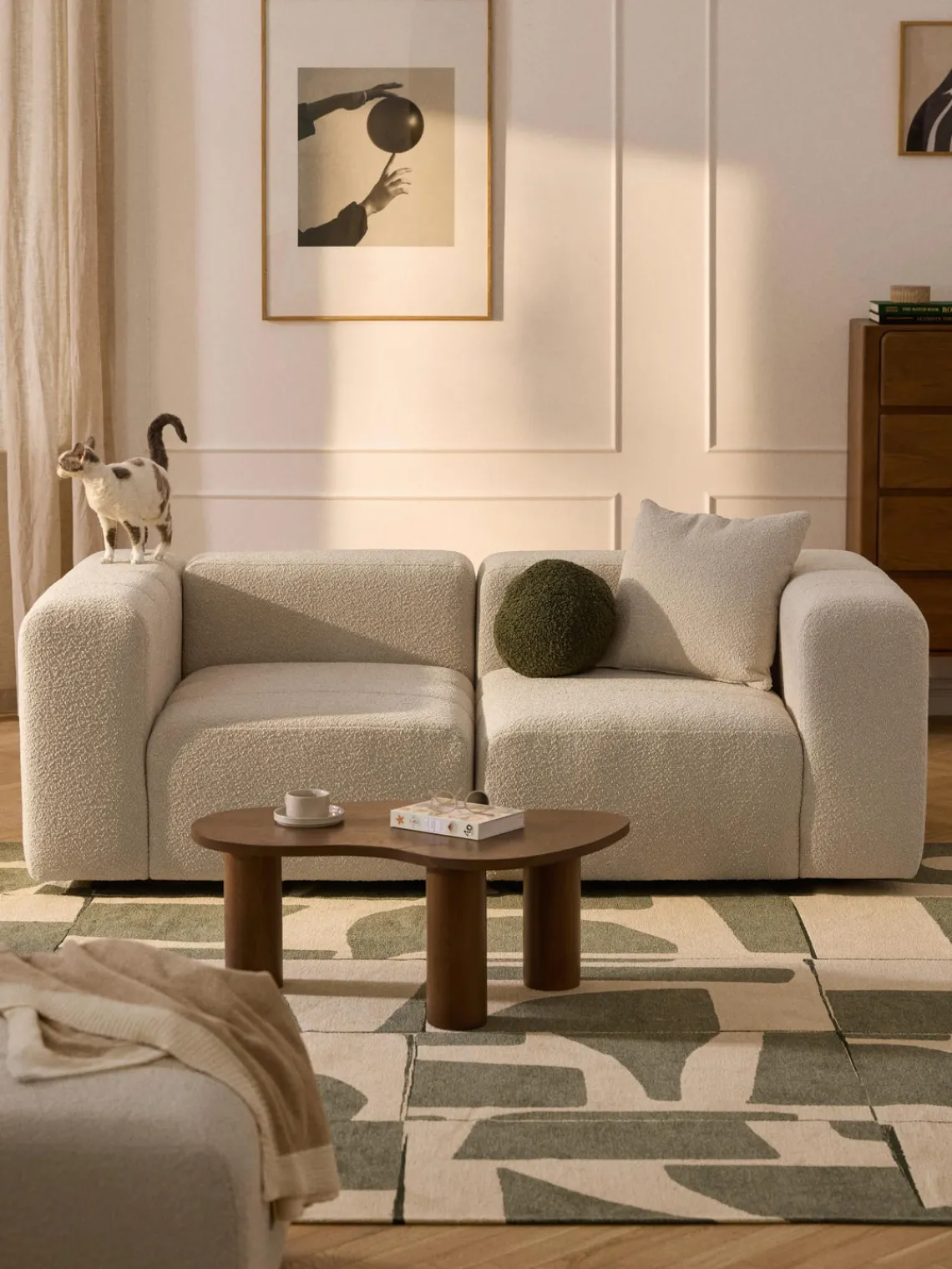 Sofás 3 Plazas|Sofás>Westwing Collection Sofá modular en tejido bouclé Lena (3 plazas) Bouclé beige