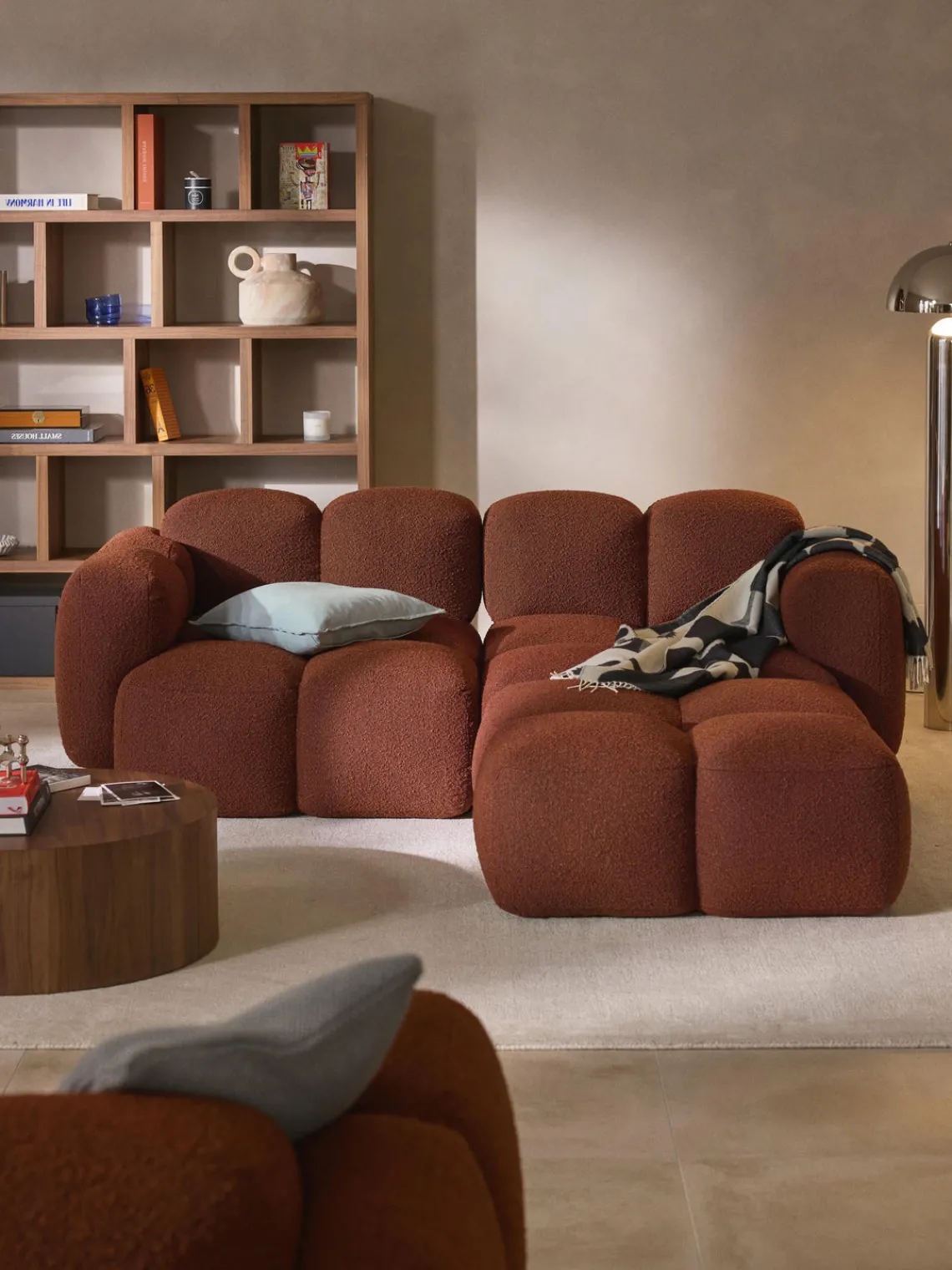 Sofá modular en tejido bouclé con reposapiés Tayla (3 plazas) Sofás Rinconeras|Sofás