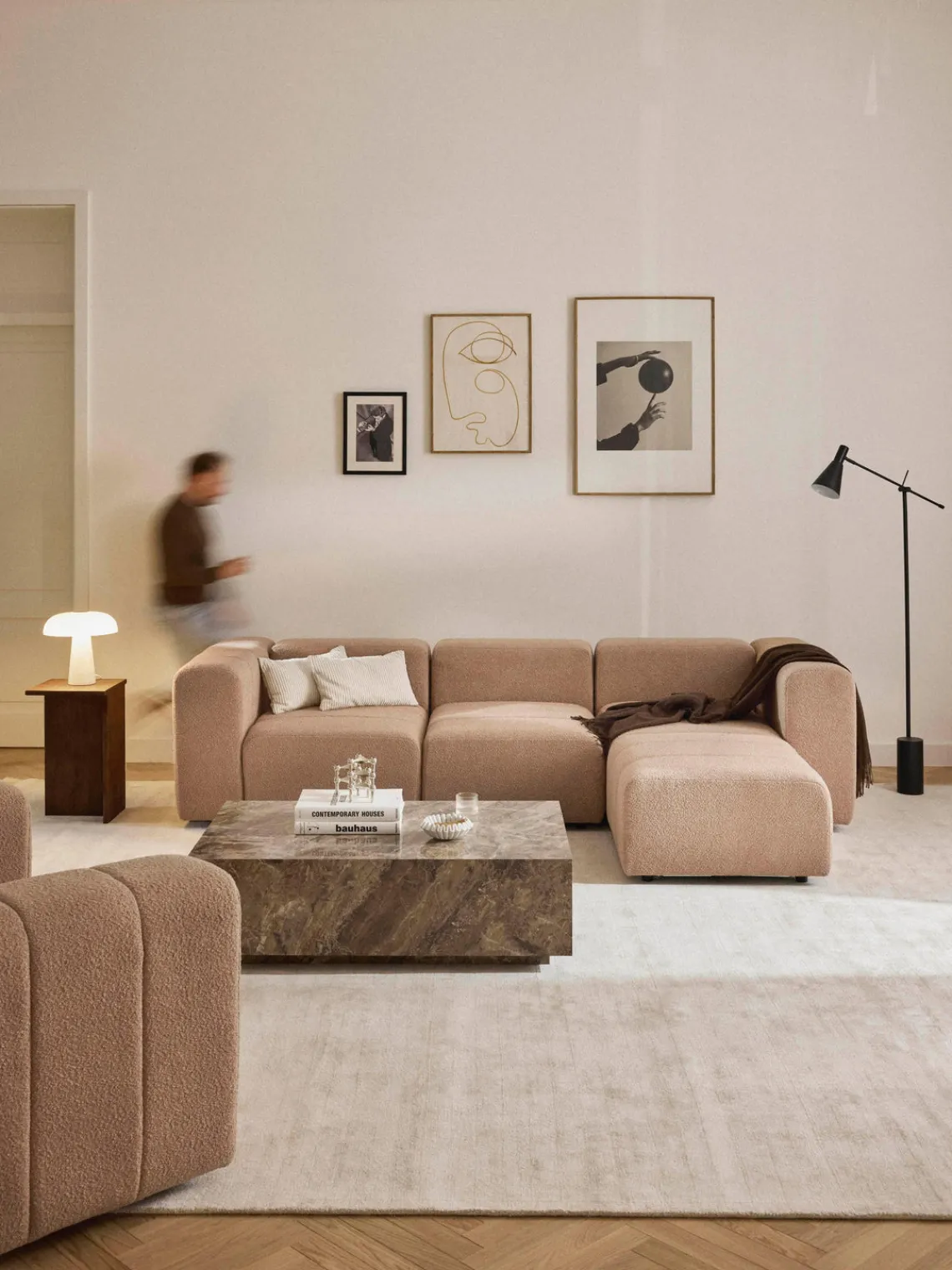 Sofá modular en tejido bouclé con reposapiés izquierdo/derecho Lena (4 plazas) Sofás Rinconeras|Sofás