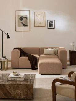 Sofás Rinconeras|Sofás>Westwing Collection Sofá modular en tejido bouclé con reposapiés izquierdo/derecho Lena (3 plazas) Bouclé beige