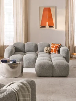 New Sofá modular en tejido bouclé con reposapiés Tayla (3 plazas) Sofás Rinconeras|Sofás