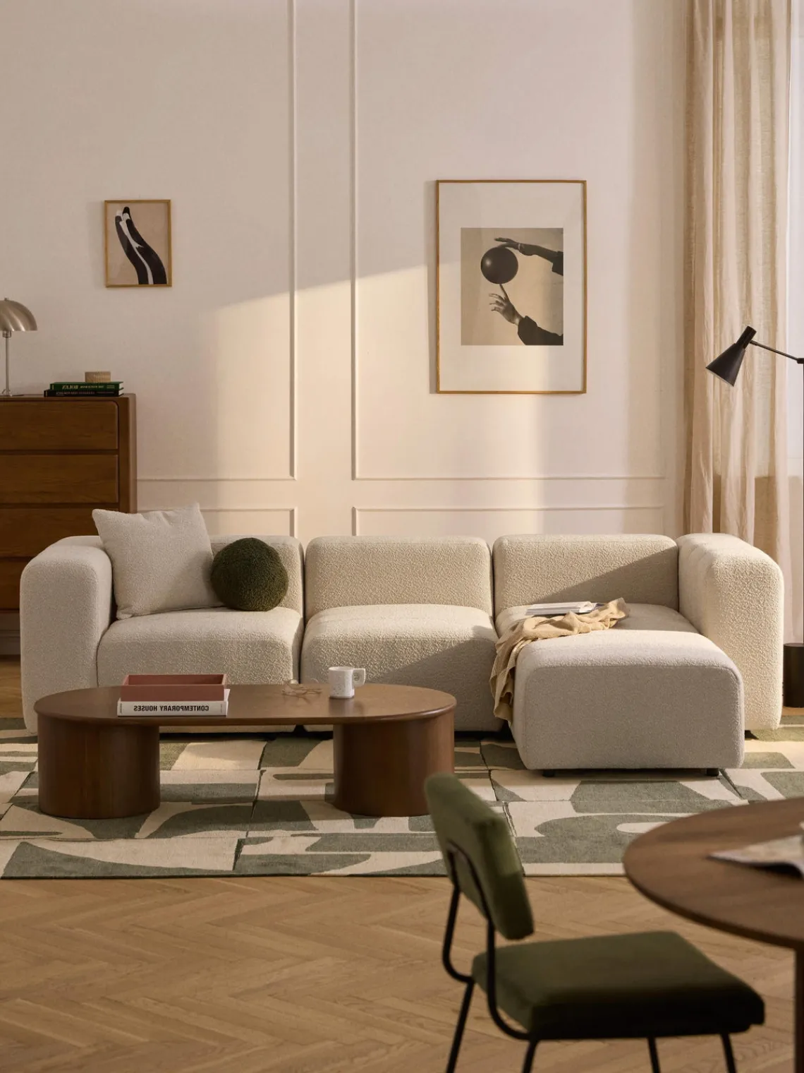 Sofás Rinconeras|Sofás>Westwing Collection Sofá modular en tejido bouclé con reposapiés izquierdo/derecho Lena (4 plazas) Bouclé beige