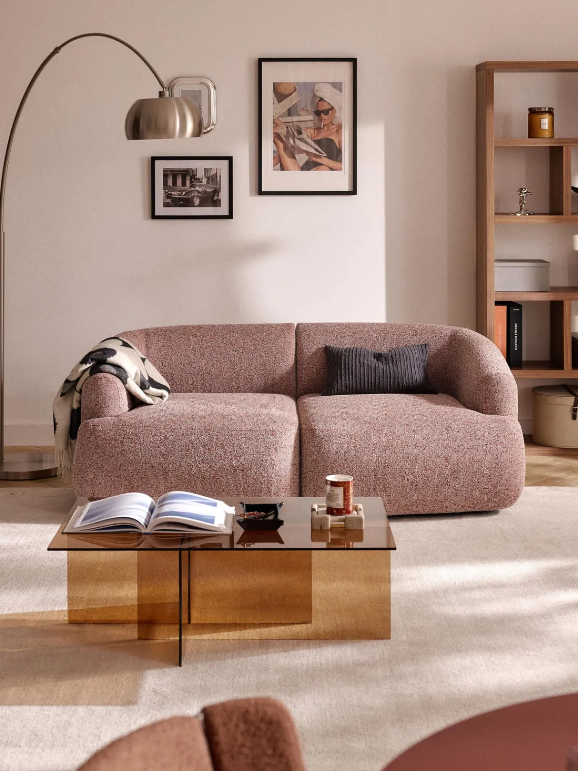 Sofás 2 Plazas|Sofás>Westwing Collection Sofá modular en tejido bouclé Sofia (2 plazas) Bouclé jaspeado, rojo óxido