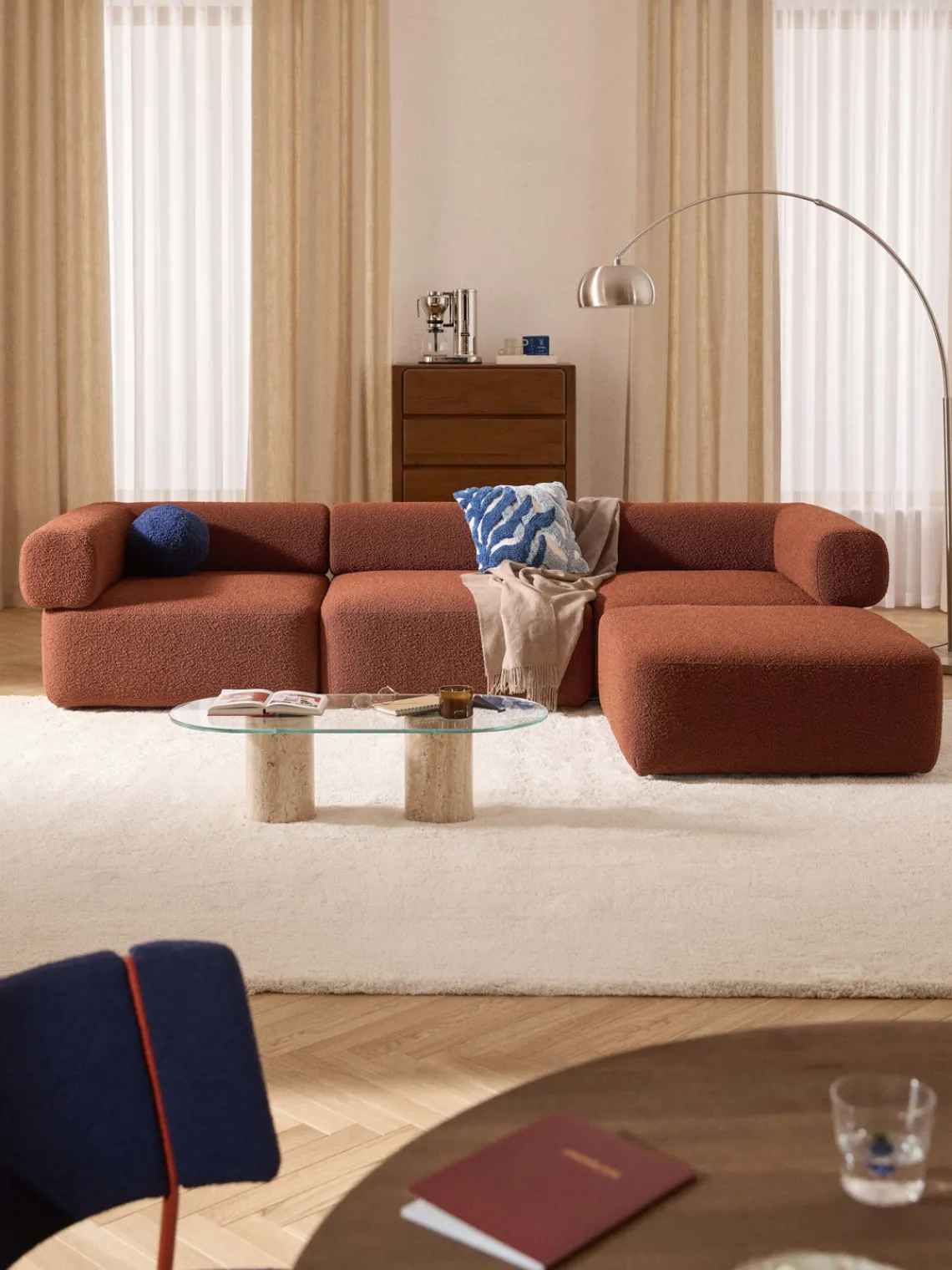 Best Sofá modular en tejido bouclé Anton (4 plazas), con reposapiés (izquierda/derecha) Sofás