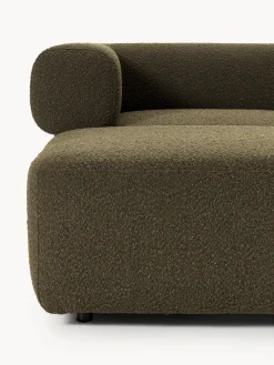 Sofás></noscript>Westwing Collection Sofá modular en tejido bouclé Anton (4 plazas), con reposapiés (izquierda/derecha) Bouclé verde oliva