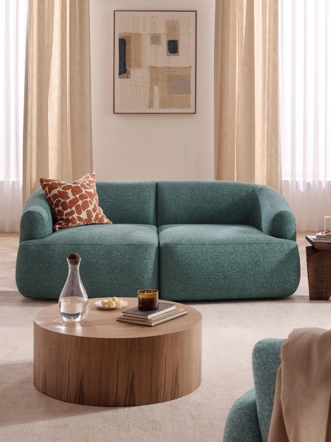 Sofás 2 Plazas|Sofás>Westwing Collection Sofá modular en tejido bouclé Sofia (2 plazas) Bouclé azul petróleo mélange