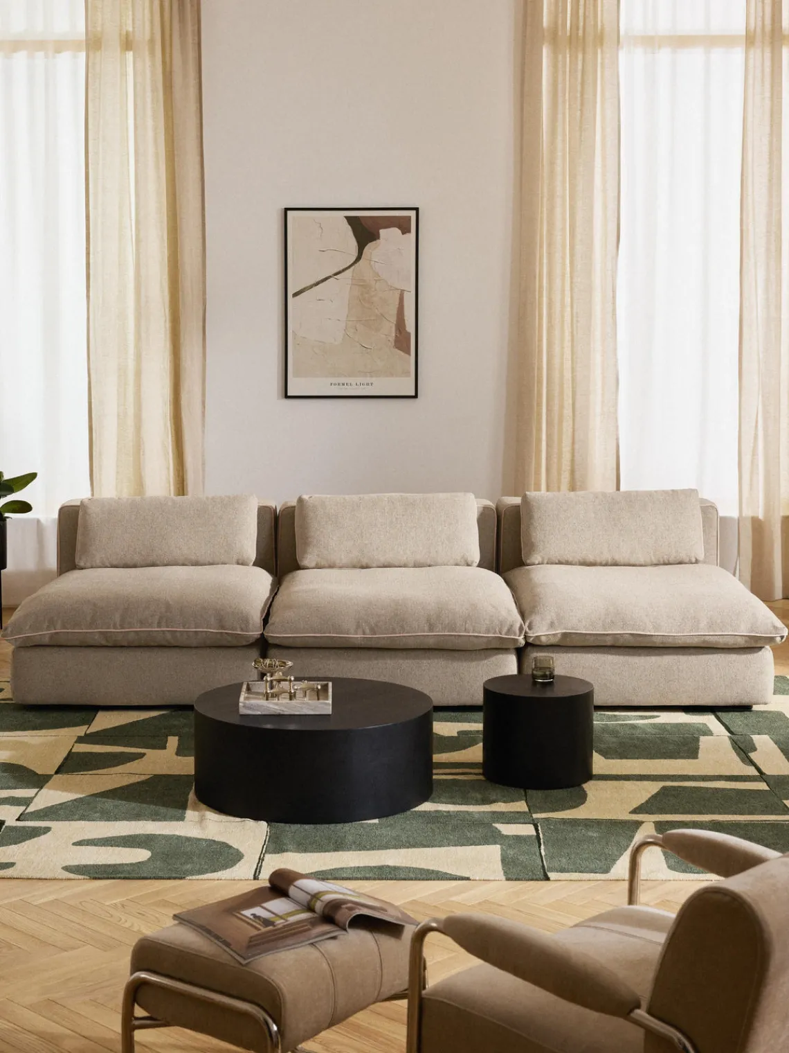 Sofás 3 Plazas|Sofás>Westwing Collection Sofá modular grande Felix (3 plazas) Tejido grueso beige