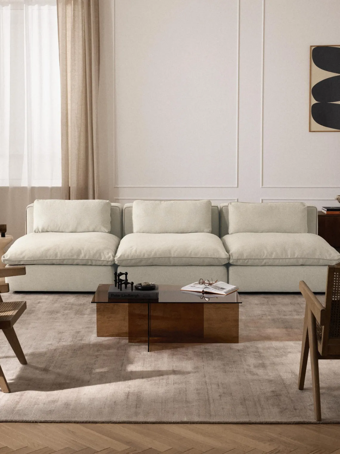 Sofás 3 Plazas|Sofás>Westwing Collection Sofá modular grande Felix (3 plazas) Tejido grueso beige claro