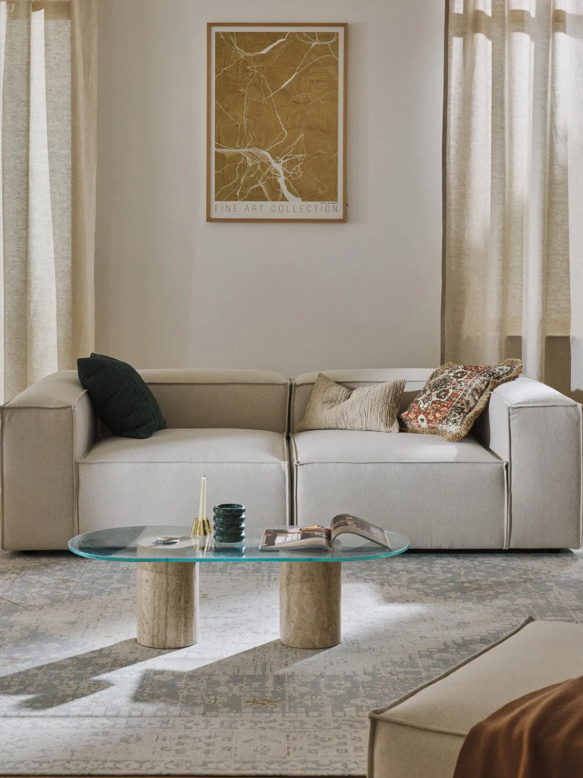 Sofás>Westwing Collection Sofá modular Lennon (3 plazas) Tejido blanco Off White