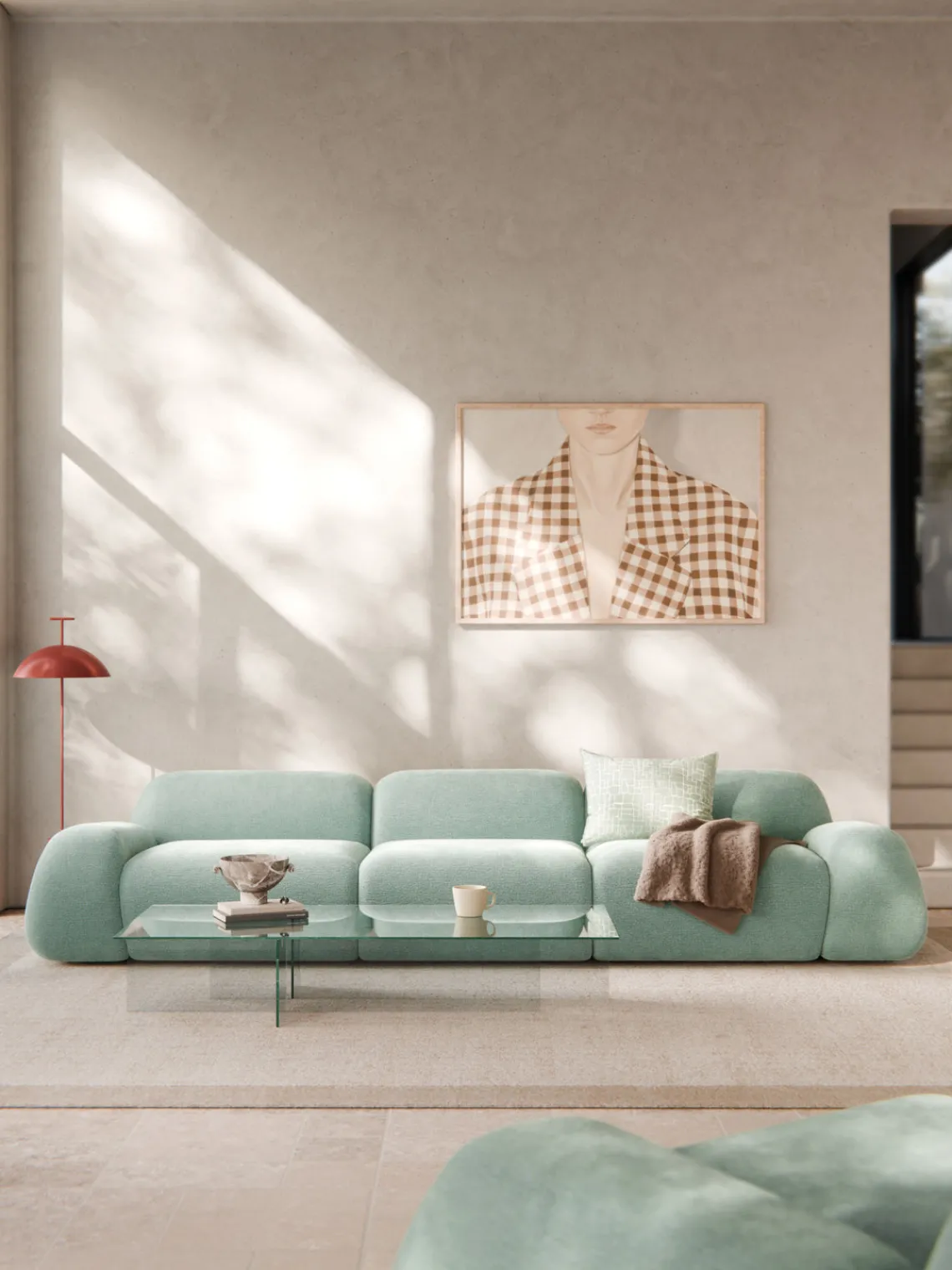 Sofás 3 Plazas|Sofás>Westwing Collection Sofá modular Wolke (4 plazas) Tejido verde menta, aterciopelado