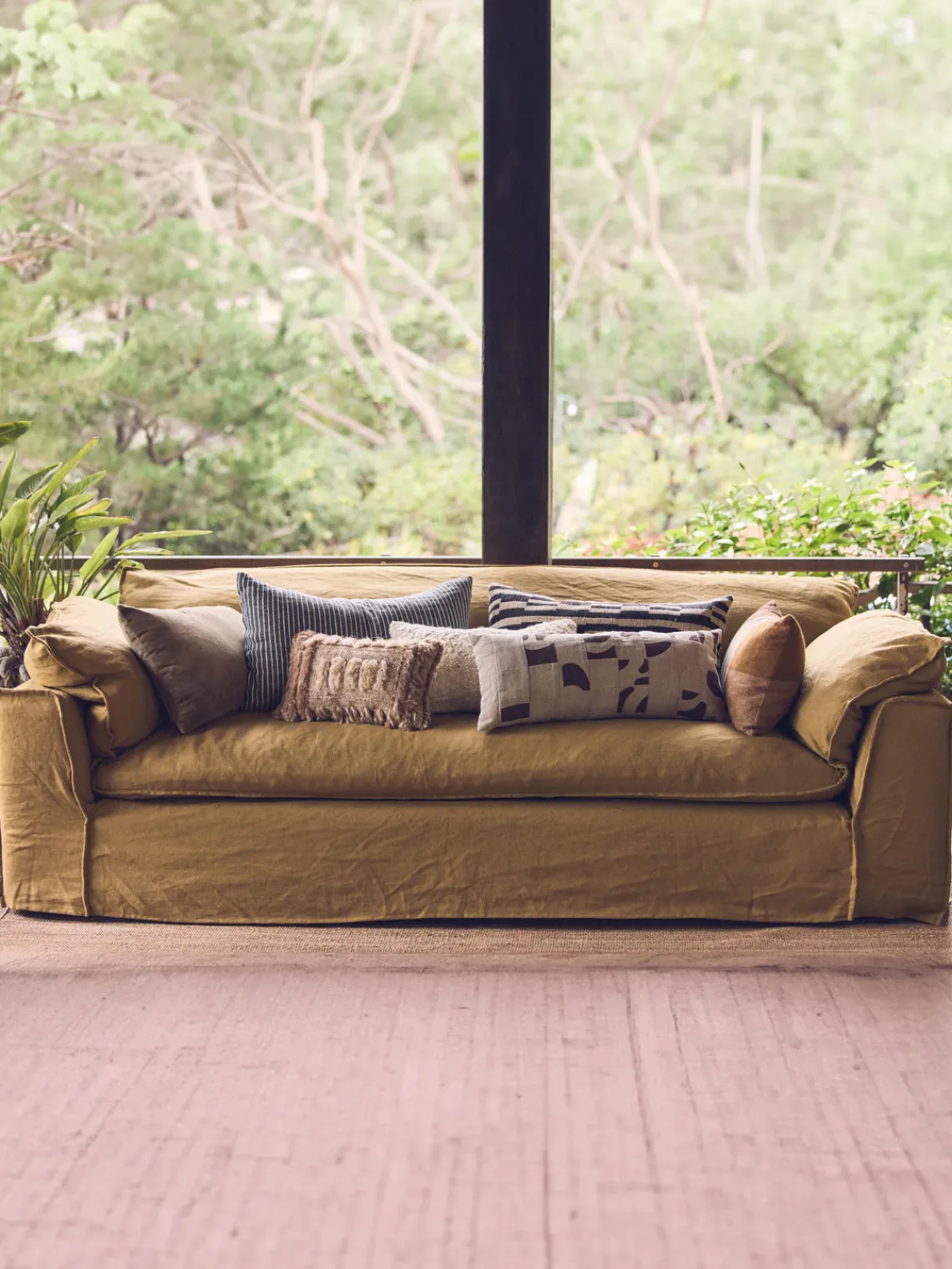 Sofás 3 Plazas|Sofás>HKLIVING Sofá Nomad: 305 cm - lino, (4 plazas) Ocre