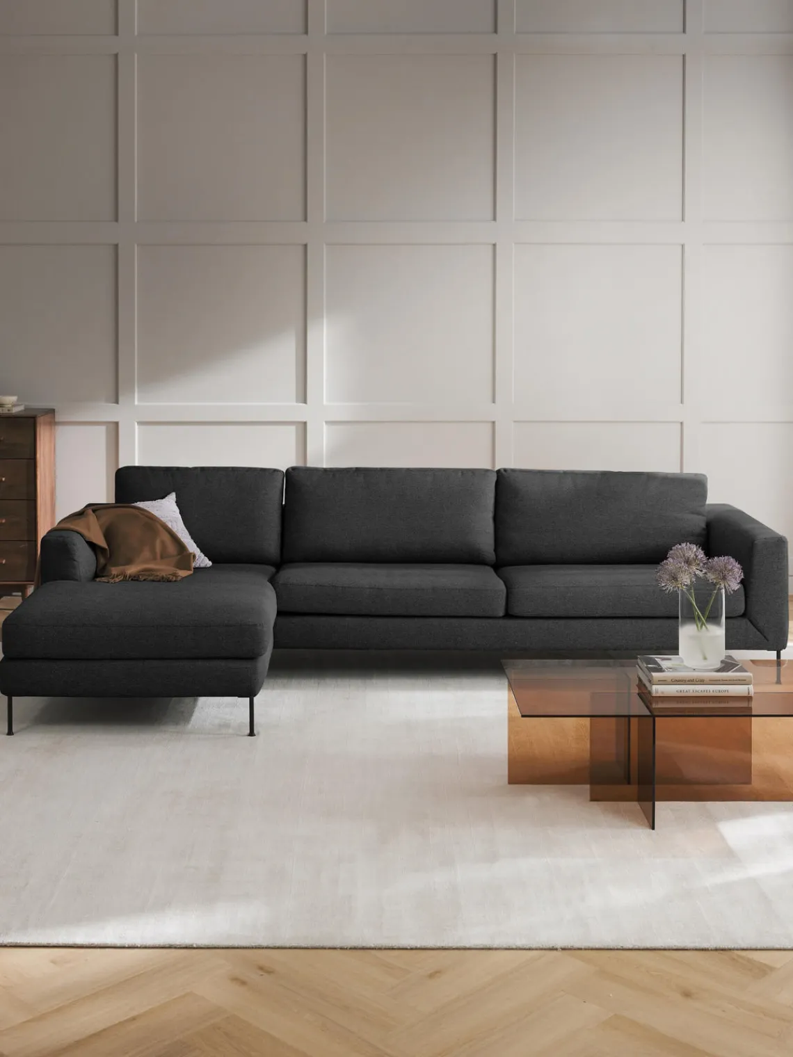 Sofás Rinconeras|Sofás>Westwing Collection Sofá rinconera Cucita (4 plazas) Tejido grueso gris antracita