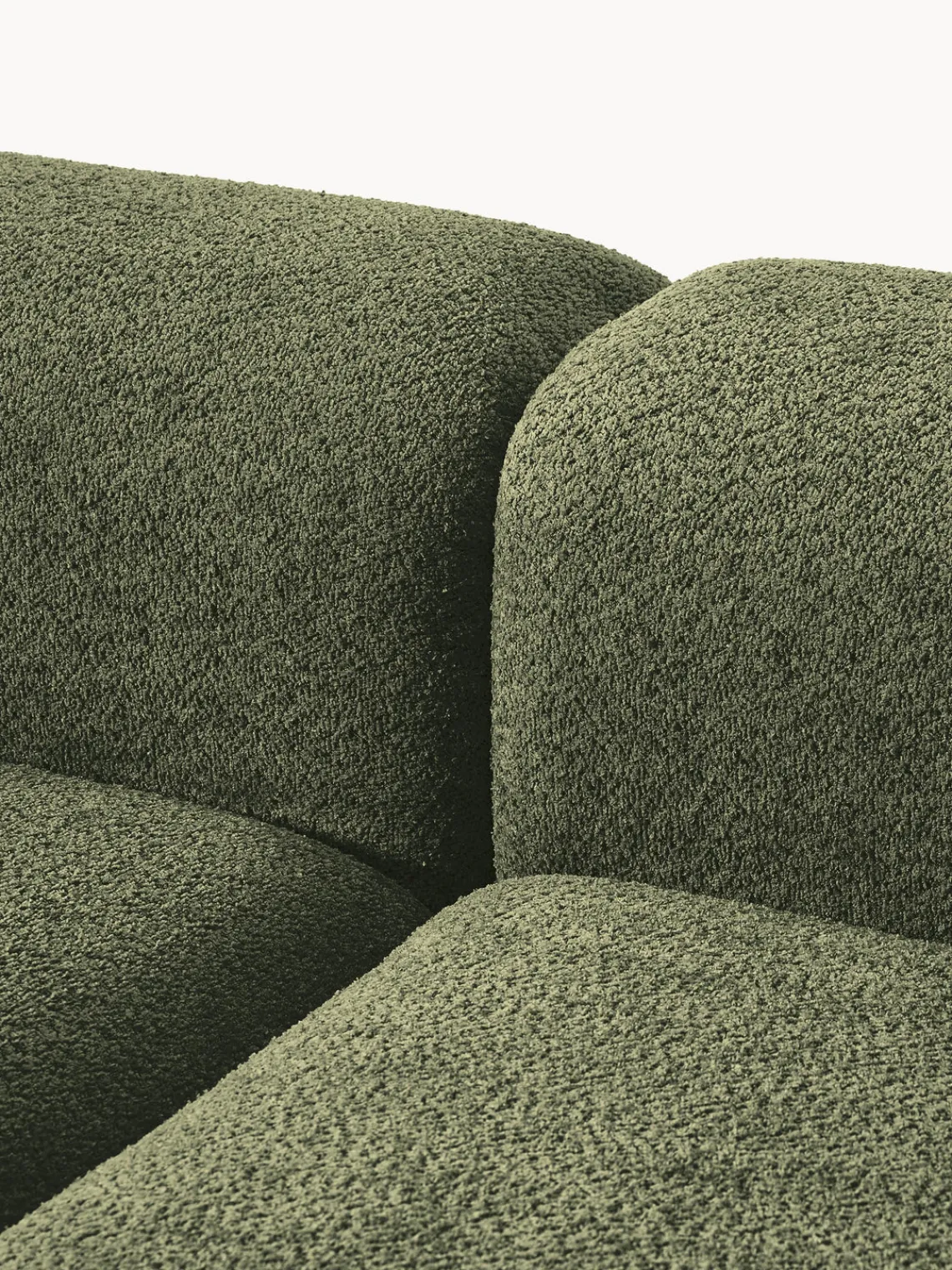 Sofás Rinconeras|Sofás>Westwing Collection Sofá rinconera de borreguillo bouclé Natalie Borreguillo bouclé verde oscuro, madera de haya clara