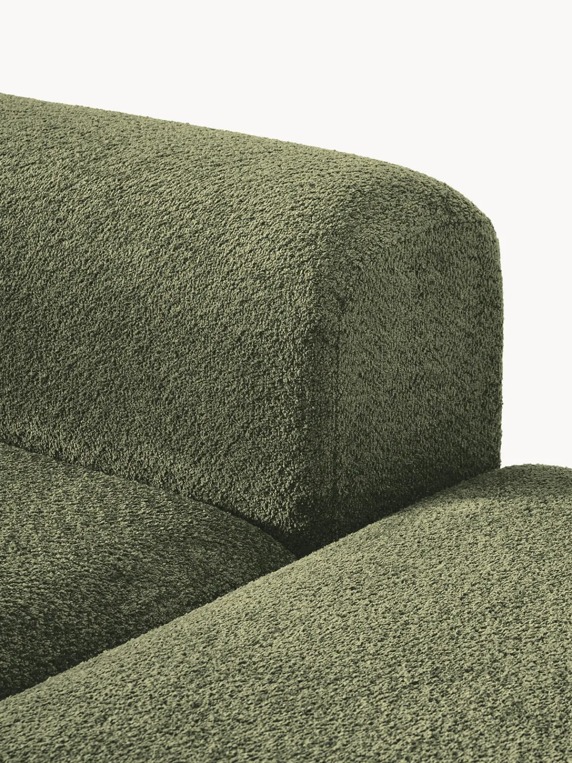 Sofás Rinconeras|Sofás>Westwing Collection Sofá rinconera de borreguillo bouclé Natalie Borreguillo bouclé verde oscuro, madera de haya clara