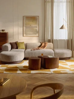 Sofás Rinconeras|Sofás>Westwing Collection Sofá rinconera de borreguillo bouclé Natalie Borreguillo bouclé beige, madera de haya oscura