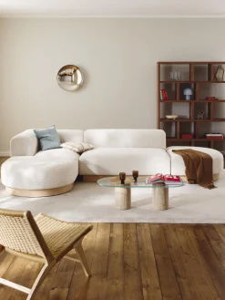 Sofás Rinconeras|Sofás>Westwing Collection Sofá rinconera de borreguillo bouclé Natalie Borreguillo bouclé blanco Off White, madera de haya clara