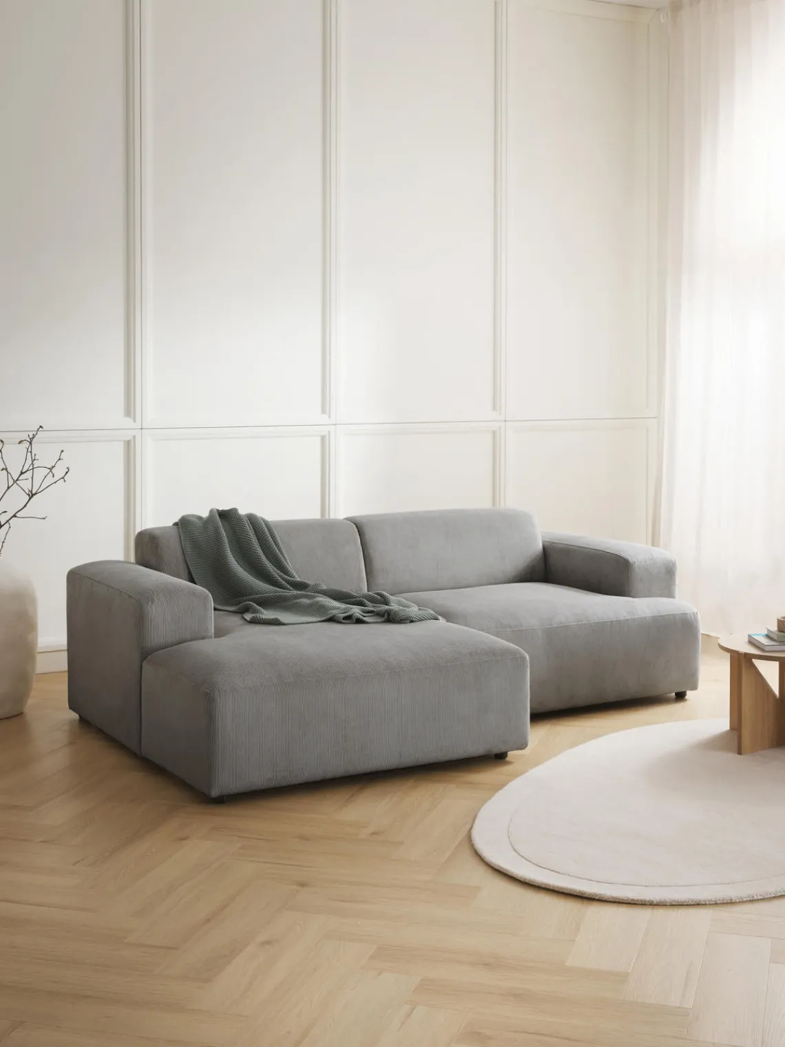 Sofás Rinconeras|Sofás>Westwing Collection Sofá rinconera de pana Melva (3 plazas) Pana gris