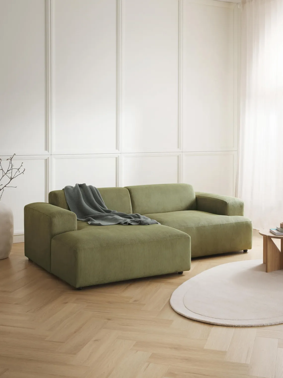 Sofás Rinconeras|Sofás>Westwing Collection Sofá rinconera de pana Melva (3 plazas) Pana verde oliva