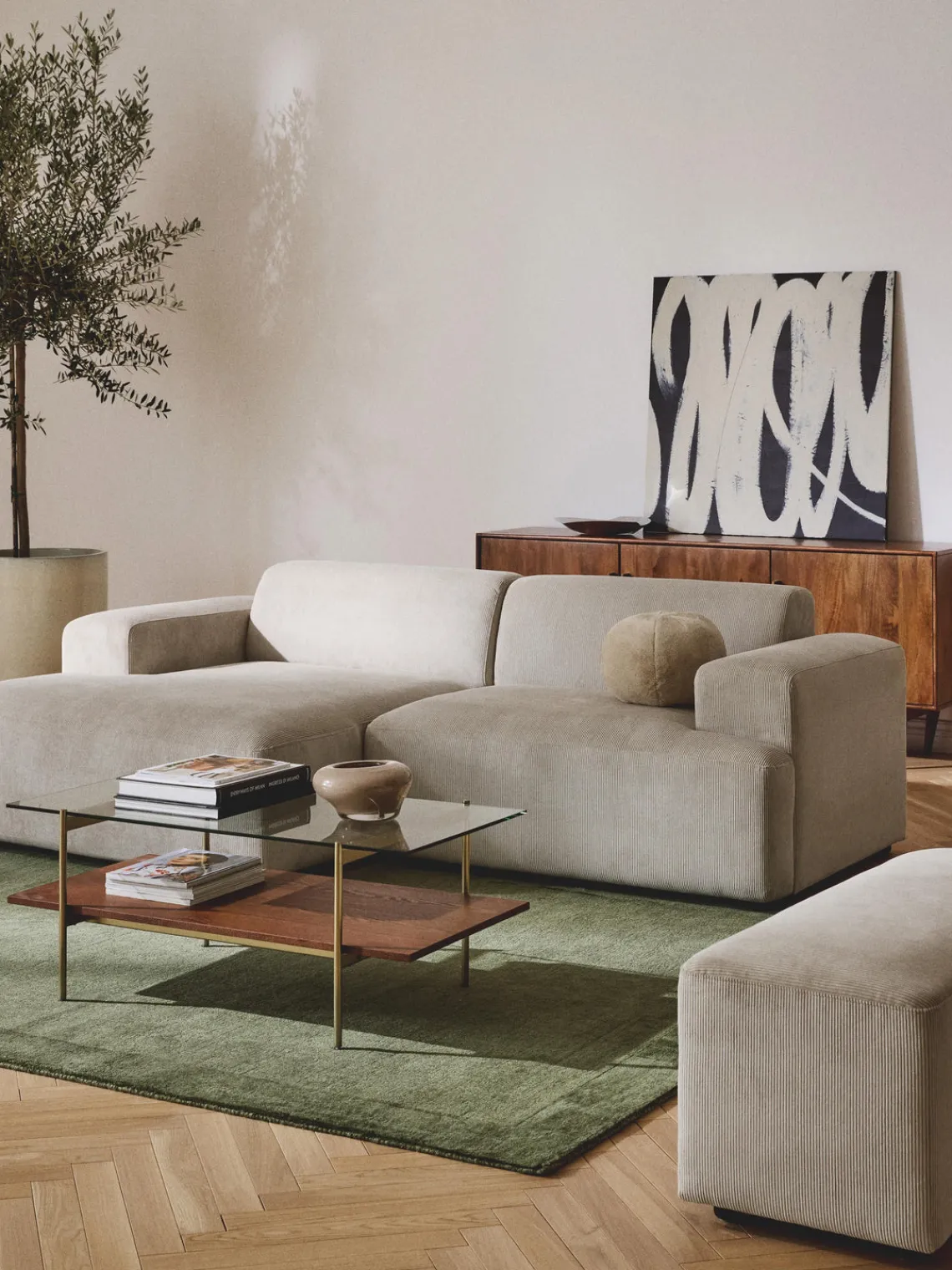 Sofás Rinconeras|Sofás>Westwing Collection Sofá rinconera de pana Melva (3 plazas) Pana beige claro