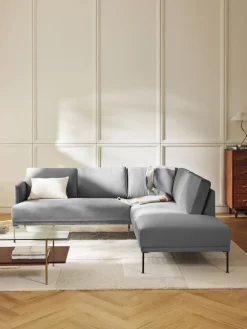 Sofás Rinconeras|Sofás>Westwing Collection Sofá rinconera de terciopelo Fluente Terciopelo gris oscuro