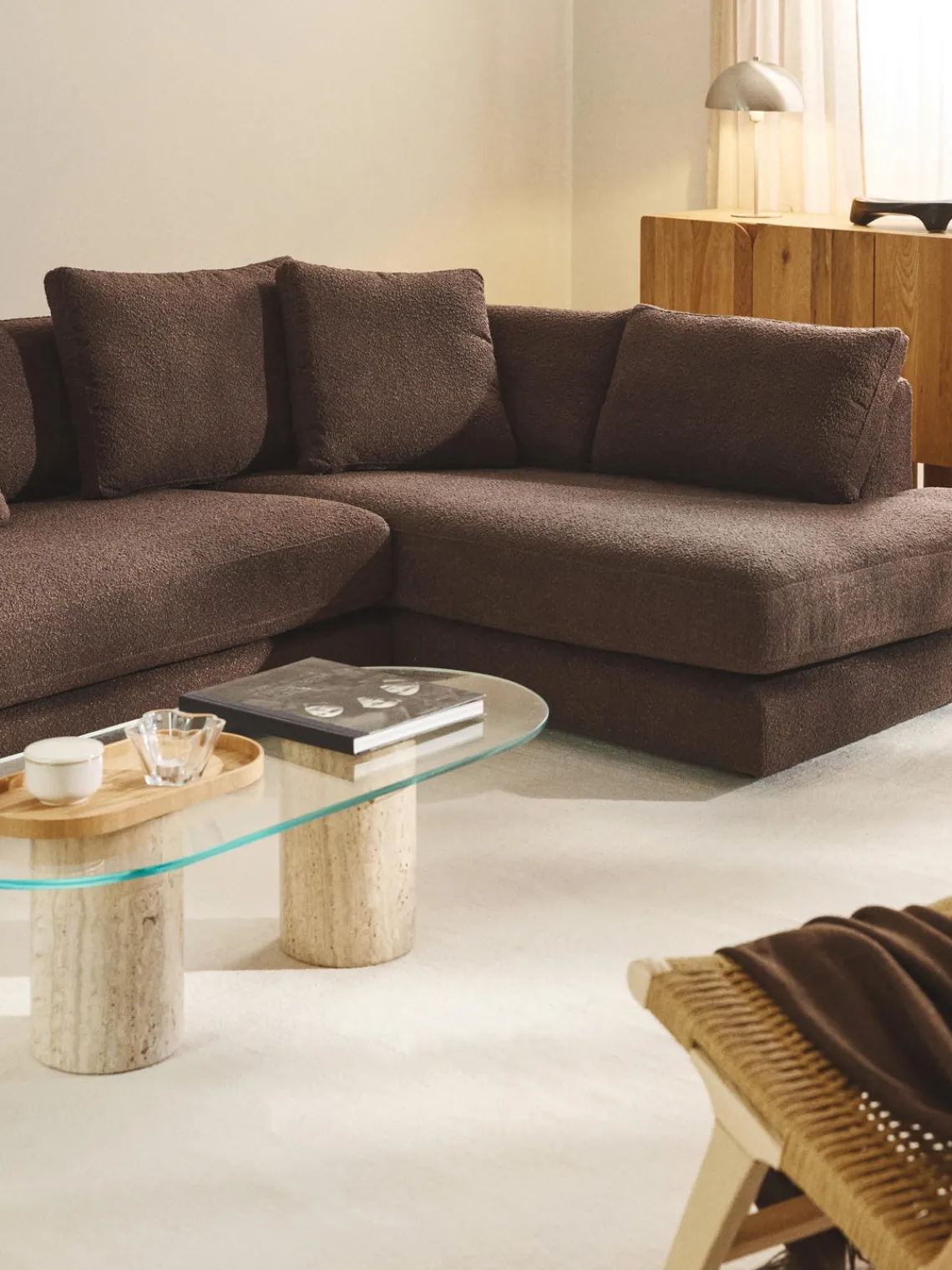 Sofás Rinconeras|Sofás>Westwing Collection Sofá rinconera en tejido bouclé Tribeca Bouclé marrón oscuro