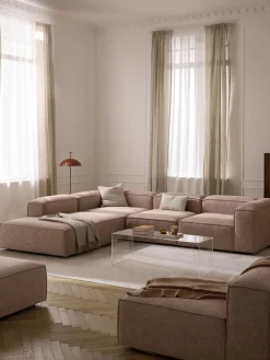 Sofás>Westwing Collection Sofá rinconera grande de mezcla de lino Lennon Mezcla de lino rojo óxido