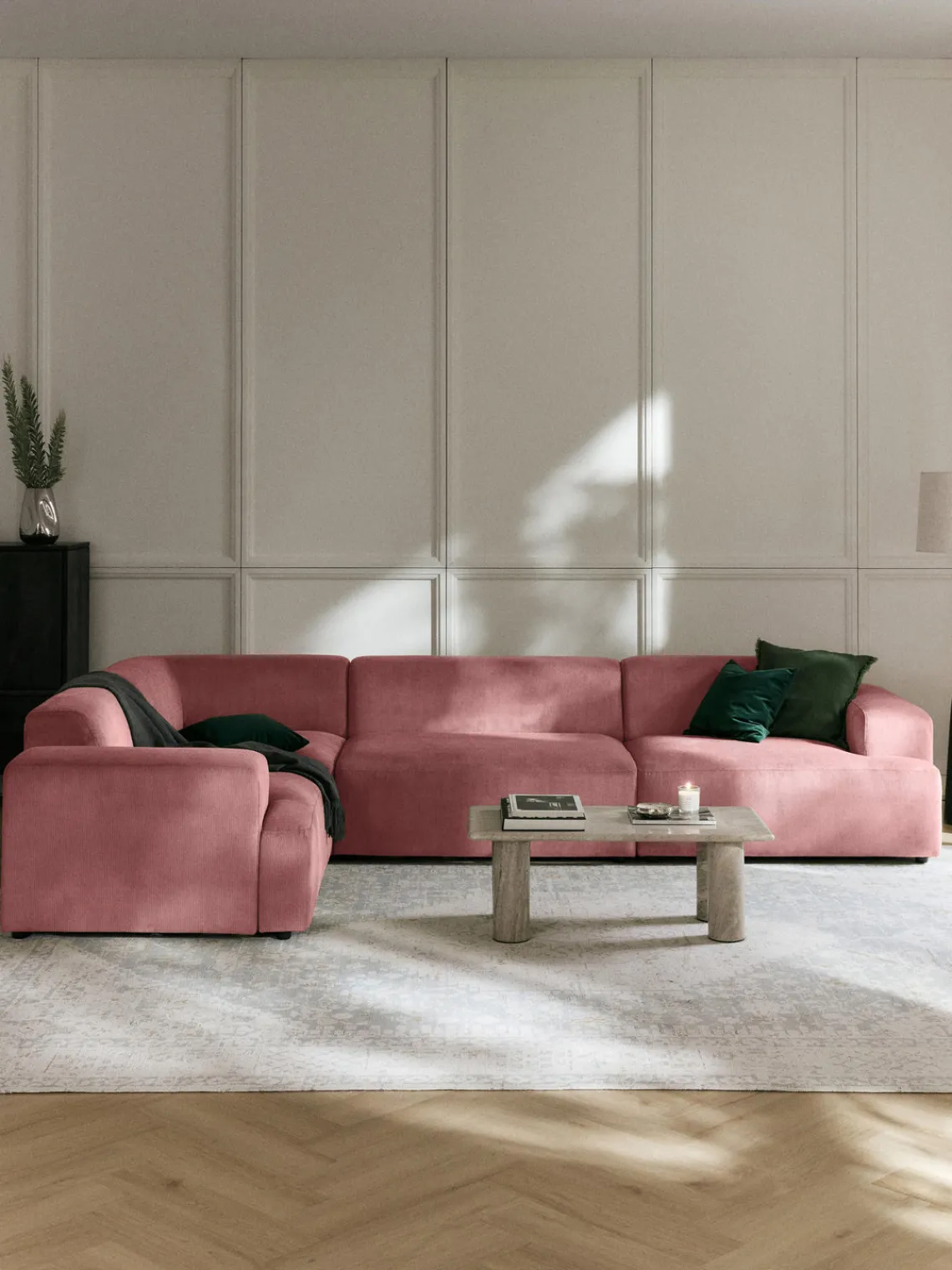 Sofás Rinconeras|Sofás>Westwing Collection Sofá rinconera grande de pana Melva (4 plazas) Pana rosa palo