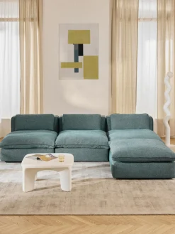 Sofás Rinconeras|Sofás>Westwing Collection Sofá rinconera grande modular con reposapiés Felix Tejido grueso verde turquesa