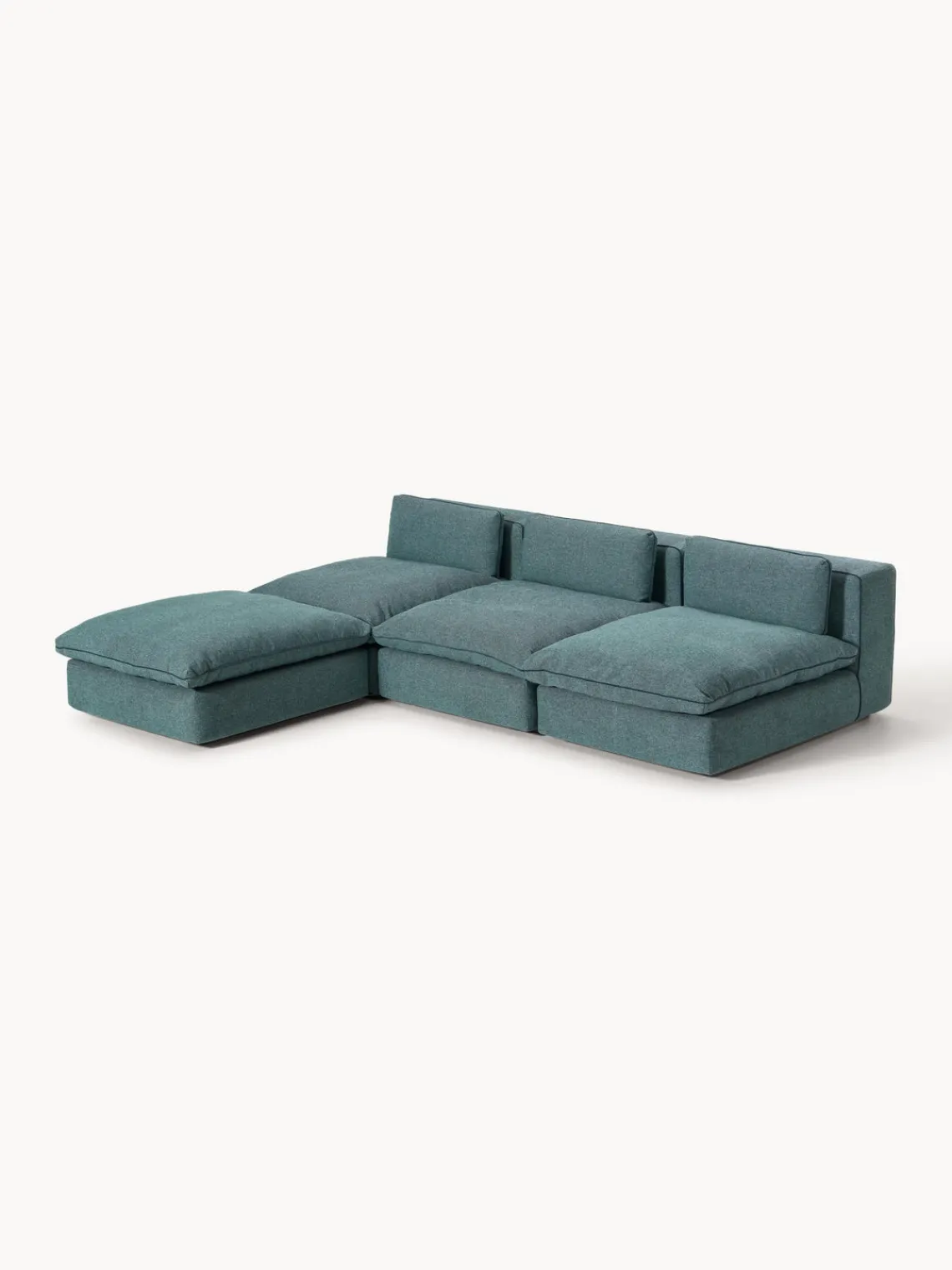 Sofás Rinconeras|Sofás>Westwing Collection Sofá rinconera grande modular con reposapiés Felix Tejido grueso verde turquesa