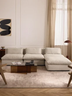 Sofás Rinconeras|Sofás>Westwing Collection Sofá rinconera grande modular con reposapiés Felix Tejido beige claro