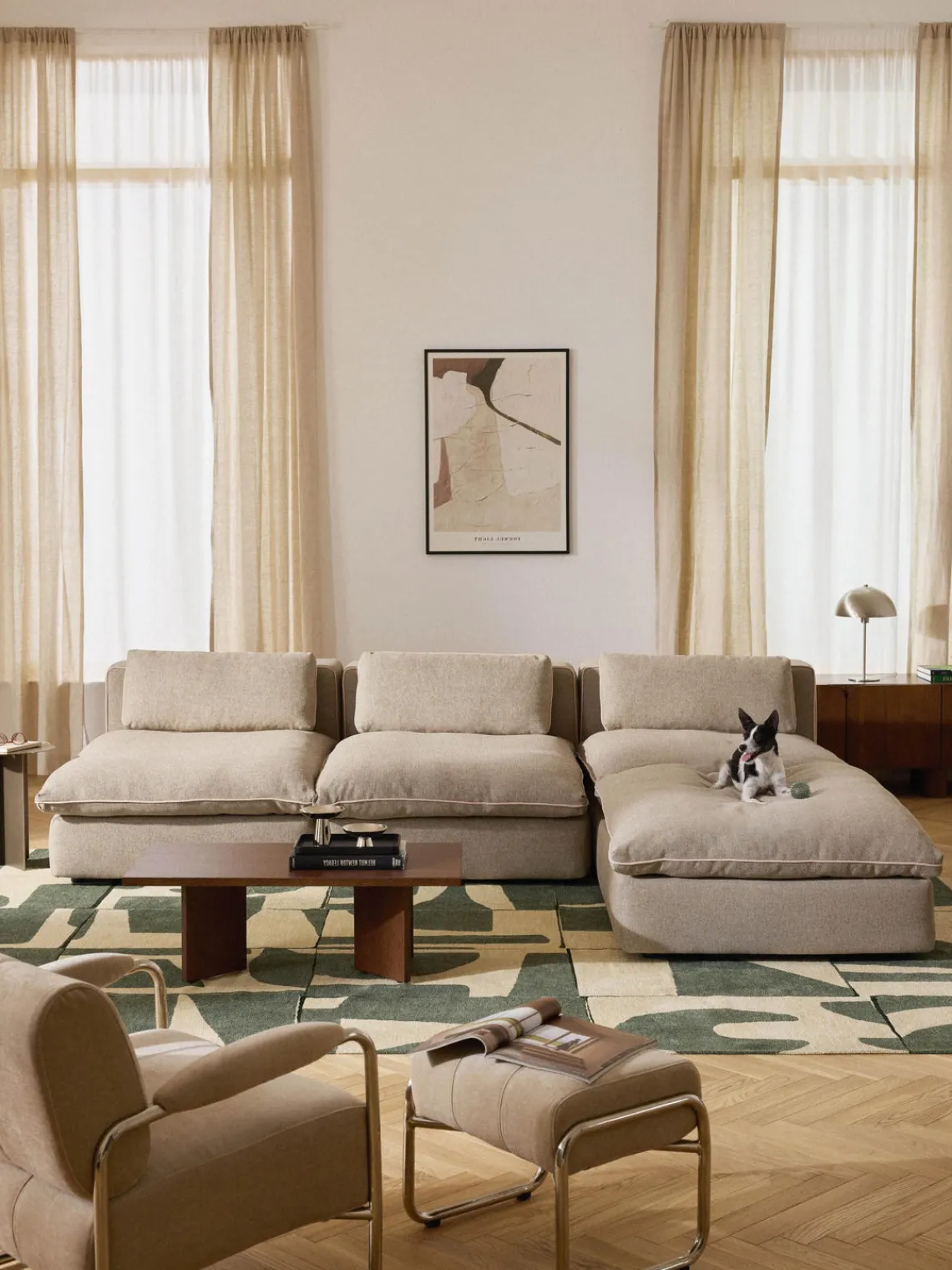 Sofás Rinconeras|Sofás>Westwing Collection Sofá rinconera grande modular con reposapiés Felix Tejido grueso beige