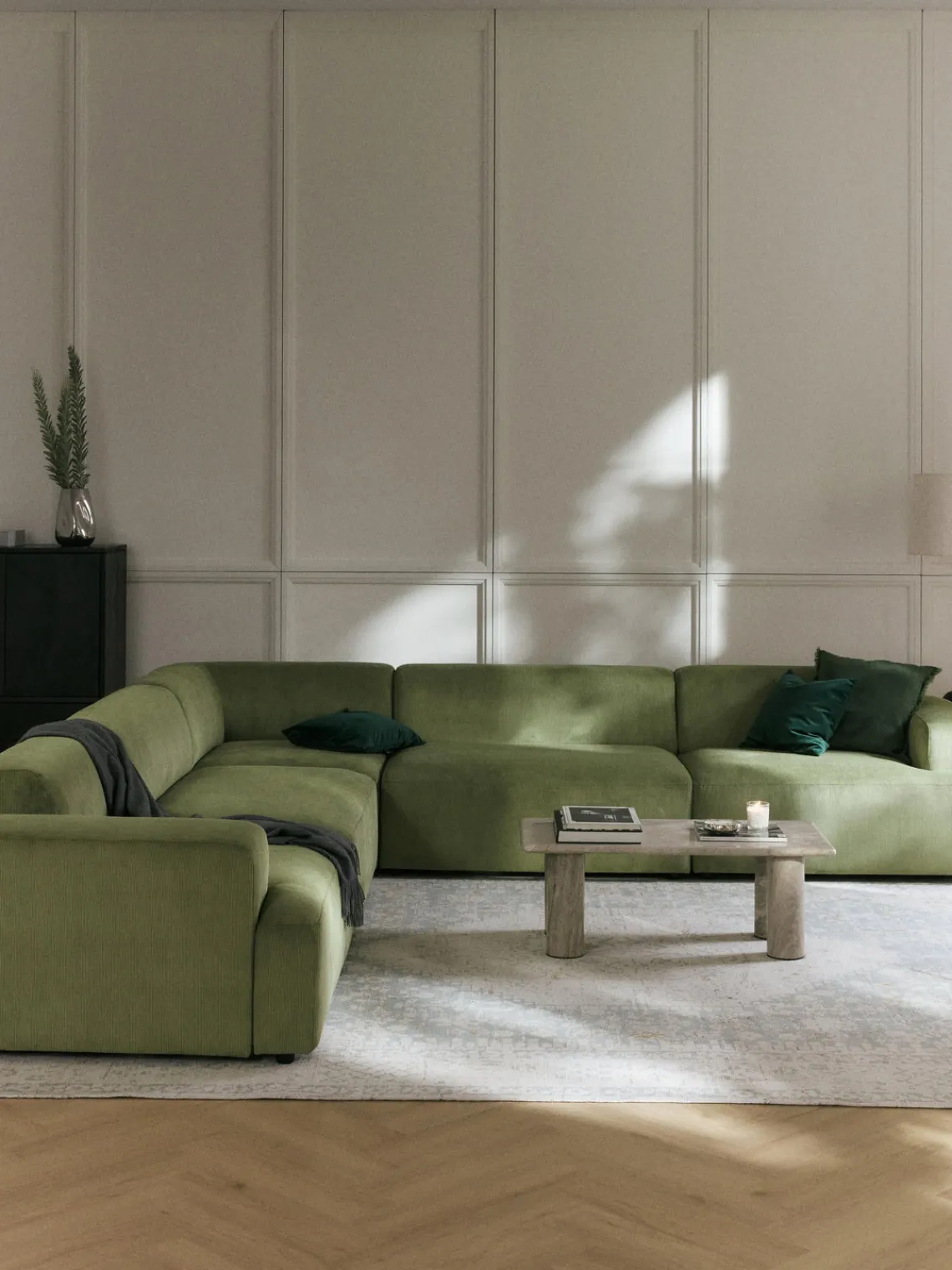 Sofás Rinconeras|Sofás>Westwing Collection Sofá rinconera longue grande de pana Melva Pana verde oliva