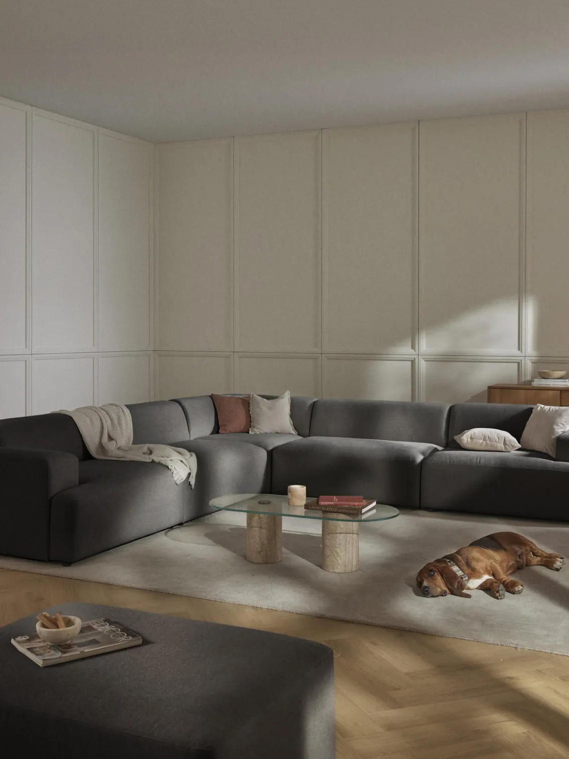 Sofás Rinconeras|Sofás>Westwing Collection Sofá rinconera longue grande Melva Tejido gris antracita