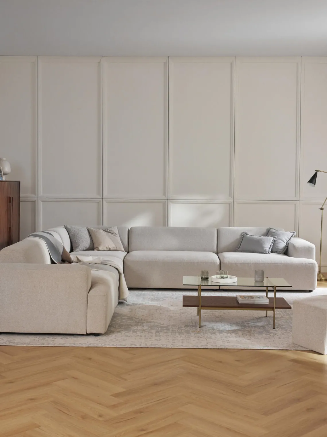 Sofás Rinconeras|Sofás>Westwing Collection Sofá rinconera longue grande Melva Tejido grueso beige claro