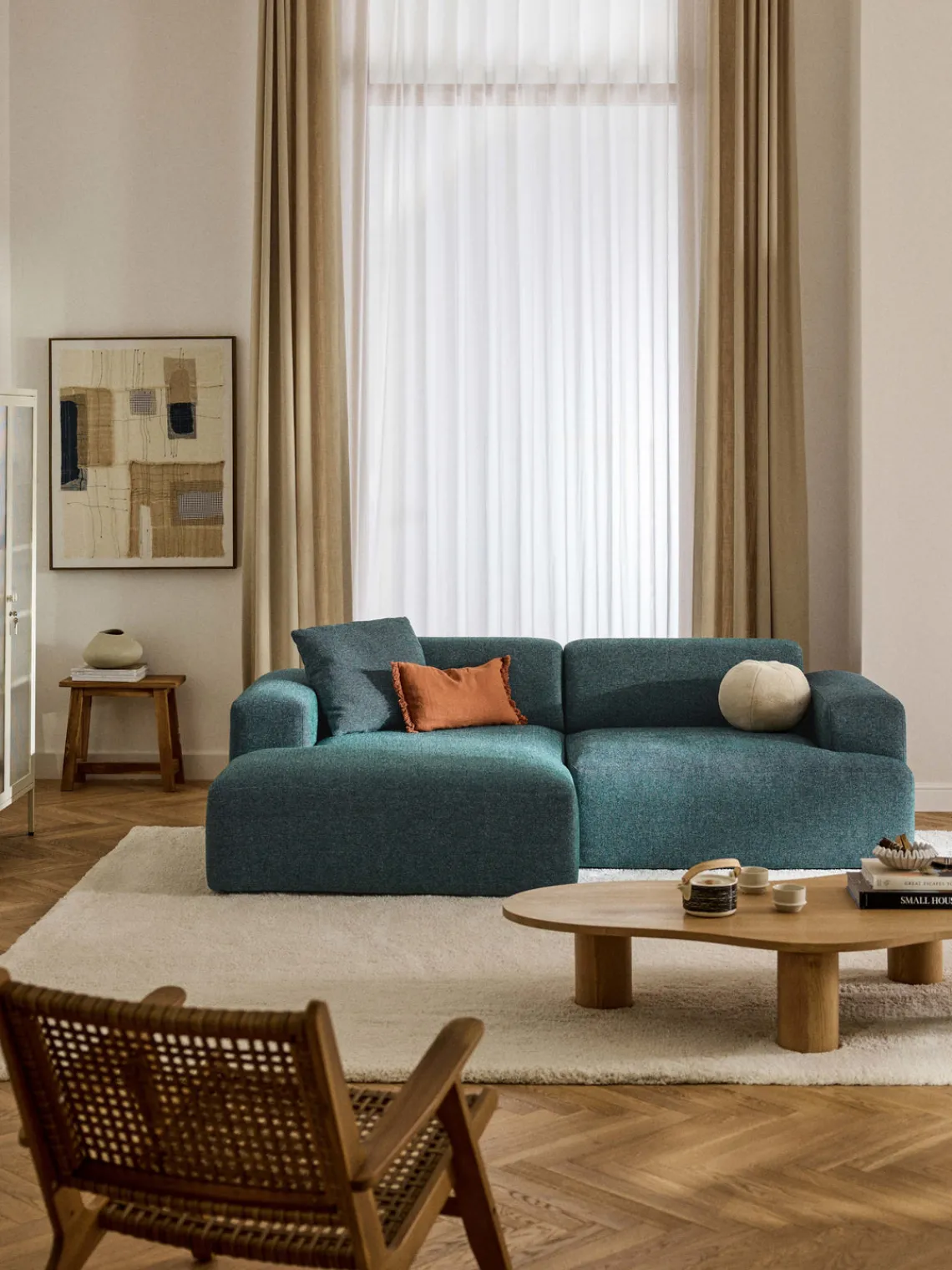 Sofás Rinconeras|Sofás>Westwing Collection Sofá rinconera Melva (3 plazas) Tejido verde turquesa