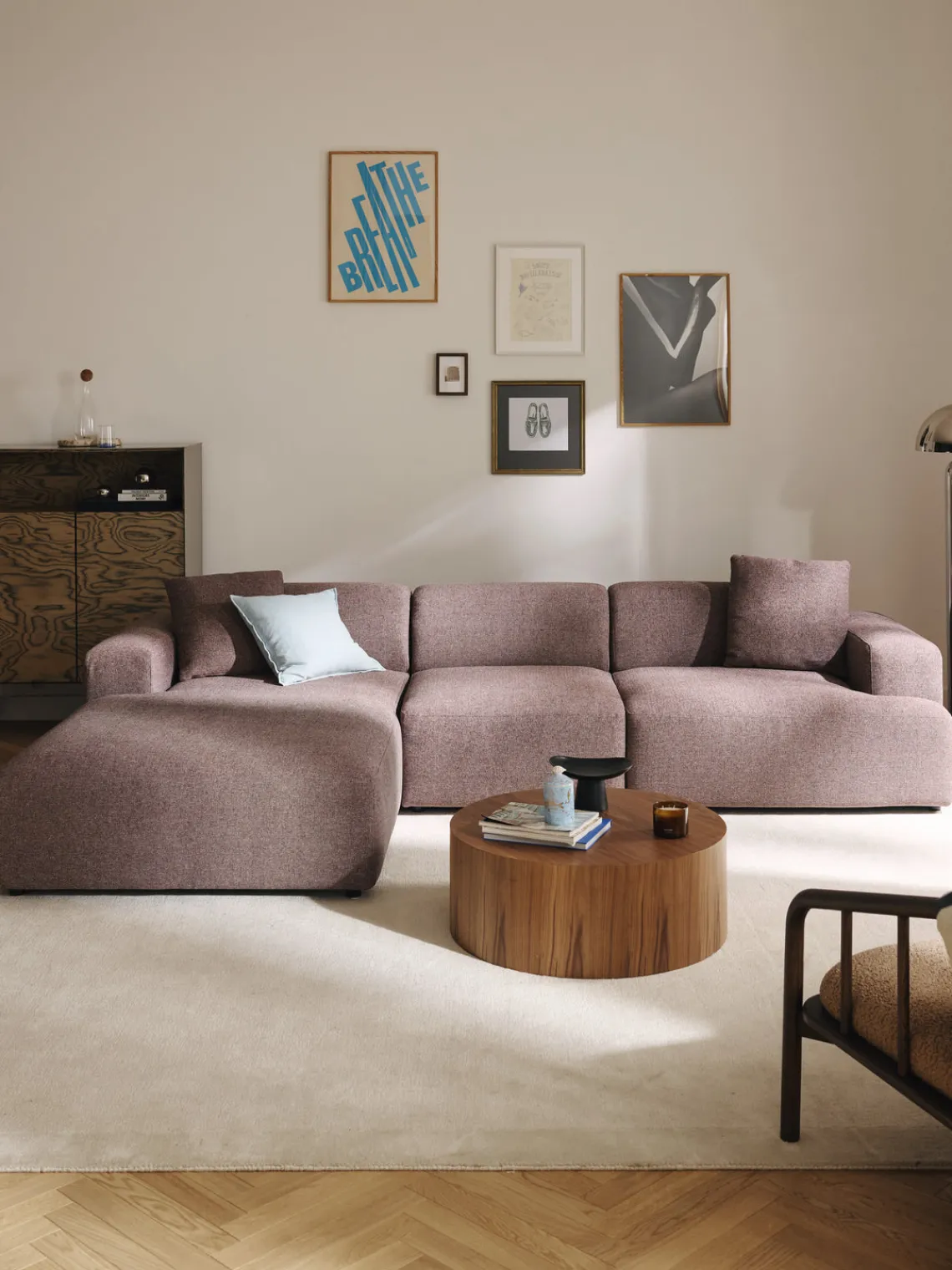 Sofás Rinconeras|Sofás>Westwing Collection Sofá rinconera Melva (4 plazas) Tejido rosa palo