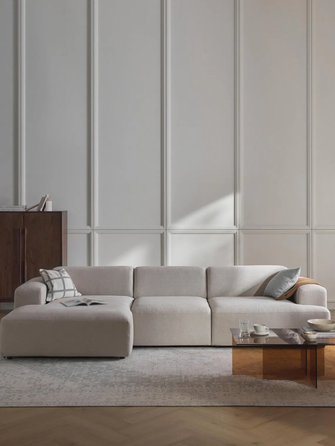 Sofás Rinconeras|Sofás>Westwing Collection Sofá rinconera Melva (4 plazas) Tejido grueso beige claro