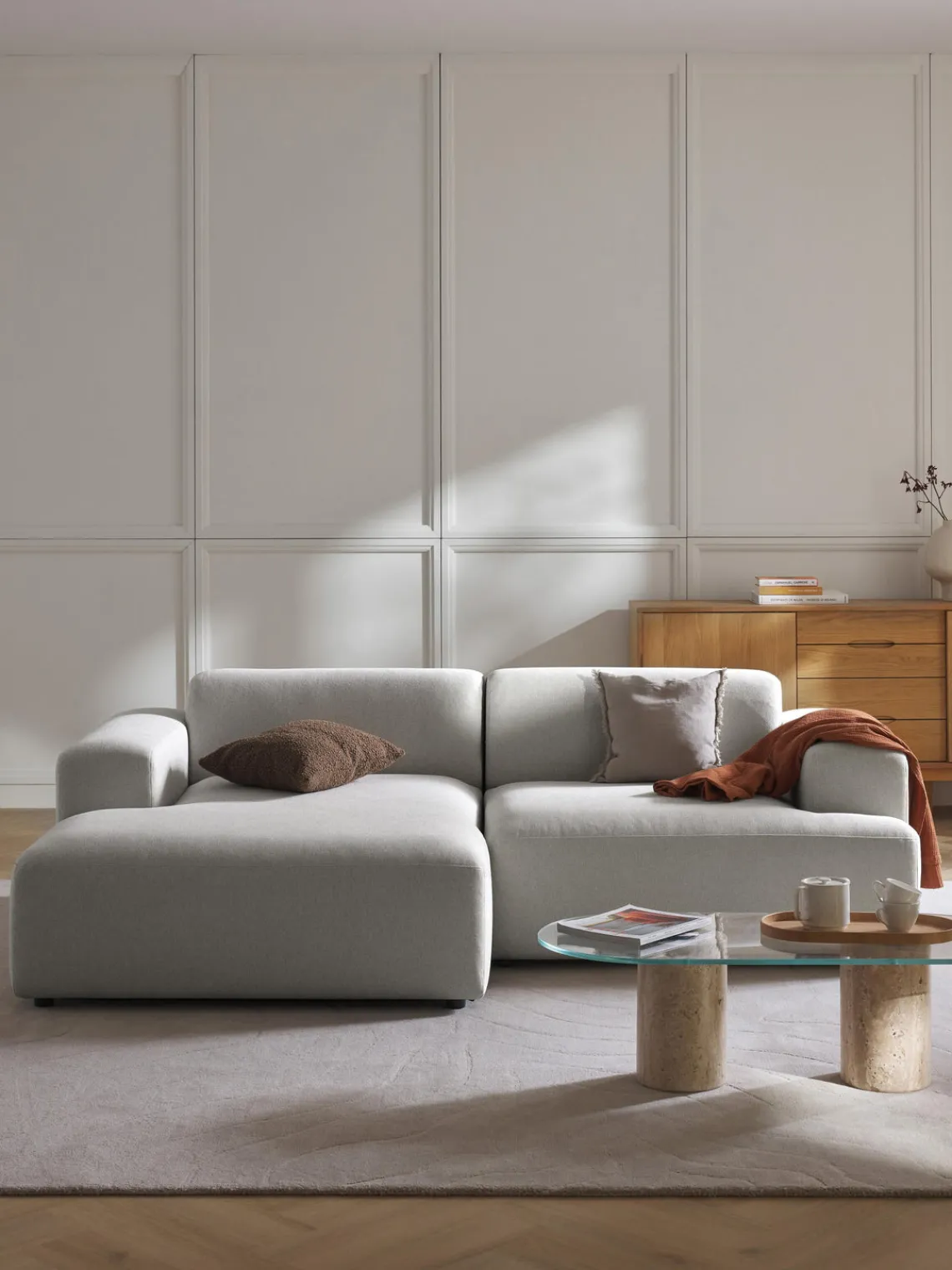 Sofás Rinconeras|Sofás>Westwing Collection Sofá rinconera Melva (3 plazas) Tejido gris claro