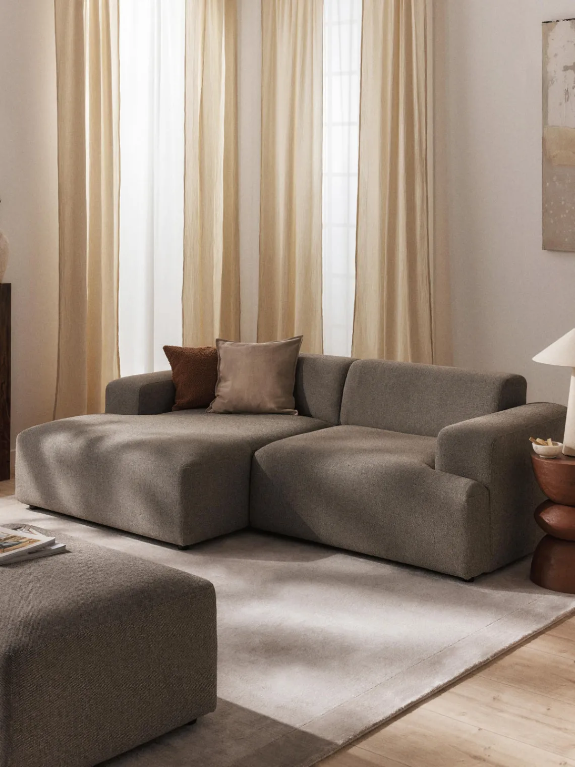 Sofás Rinconeras|Sofás>Westwing Collection Sofá rinconera Melva (3 plazas) Tejido grueso gris oscuro