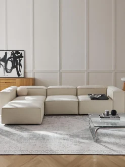 Sofás 4 Plazas|Sofás>Westwing Collection Sofá rinconera modular con reposapiés izquierdo/derecho Lennon (4 plazas) Tejido blanco Off White