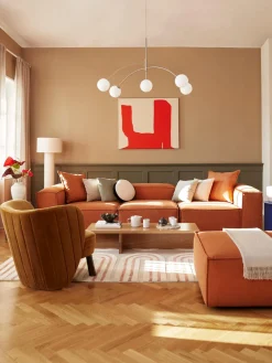 Sofás 4 Plazas|Sofás>Westwing Collection Sofá rinconera modular con reposapiés izquierdo/derecho Lennon (4 plazas) Tejido terracota